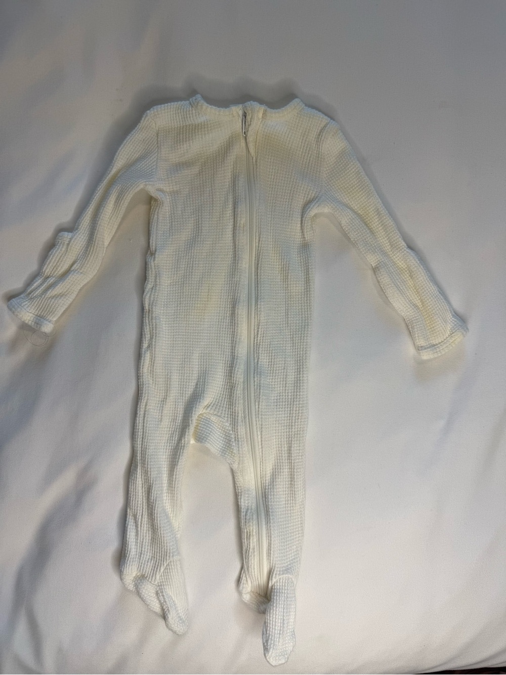 Spearmintlove Cream Waffle-Knit Footed Baby Pajamas